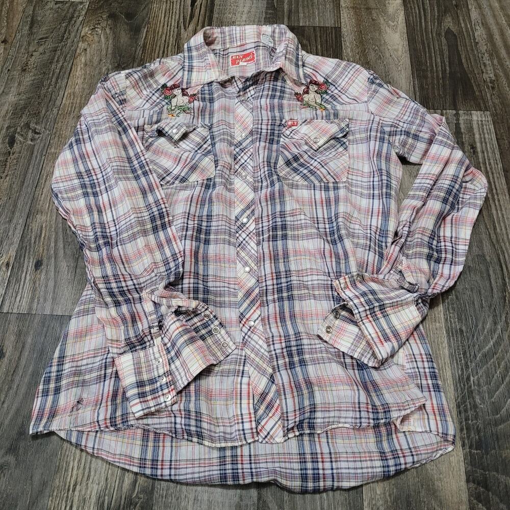 Vintage Ely Plains Western Pearl‎ Snap Shirt Mens 16 35 Topless Girl Snakes